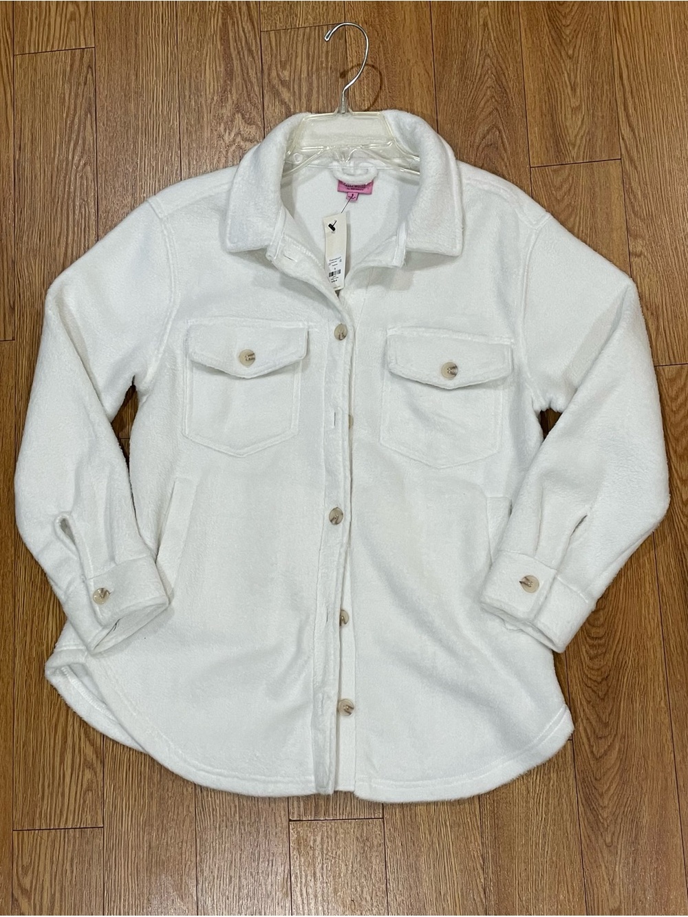 Cream Shacket NWT Fuzzy Fleece Cozy Cabincore Minimalist MiAmi Francesca Size S - Picture 2 of 12